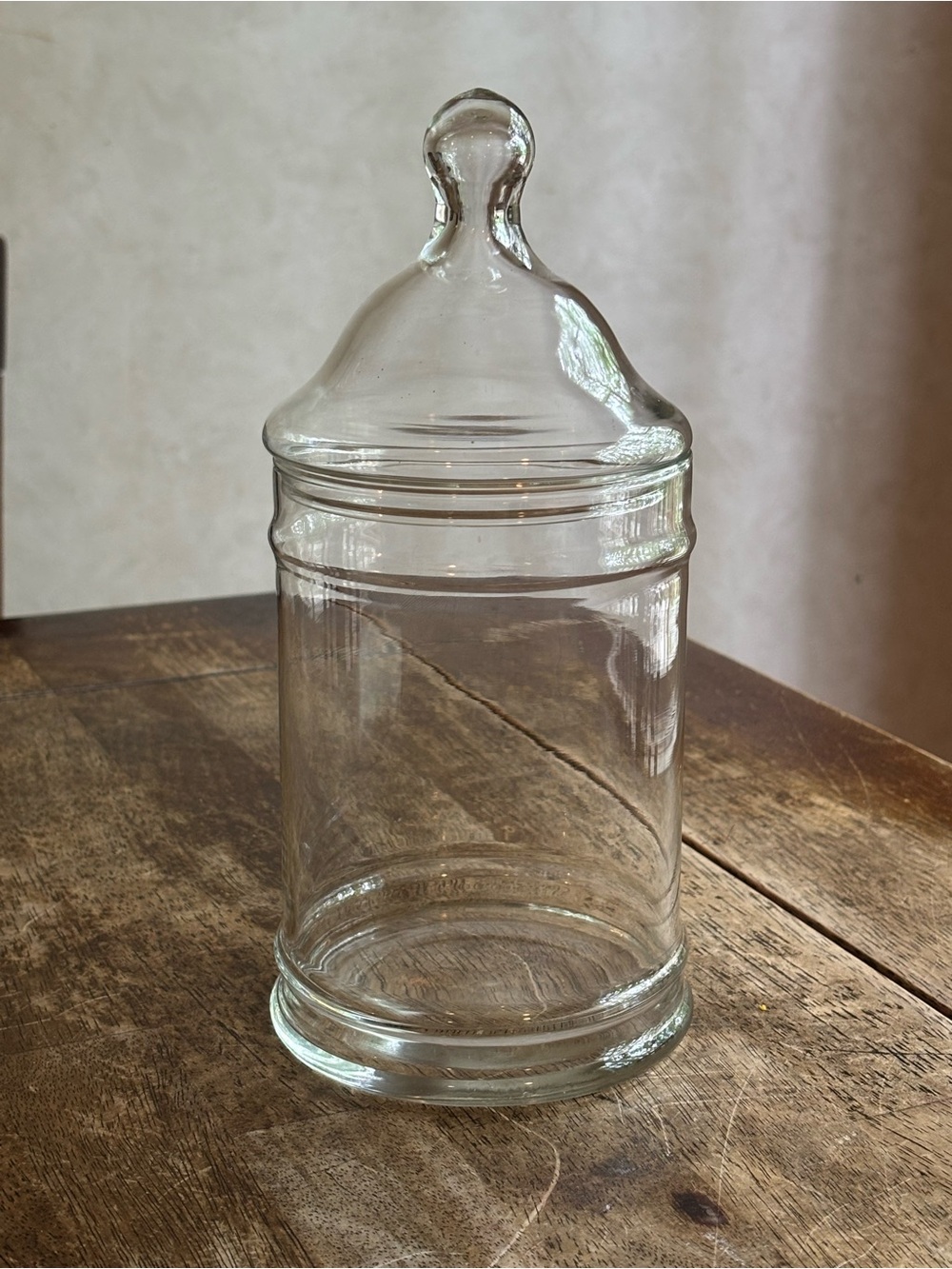 Vintage Clear Glass Apothecary Jar With Lid 9.25” Tall
